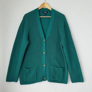 Lands End Womens green knit button up Drifter Cardigan with pockets size XL